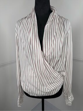 Swildens Paris Striped Wrap Blouse 100% Modal Long Sleeve Size 36